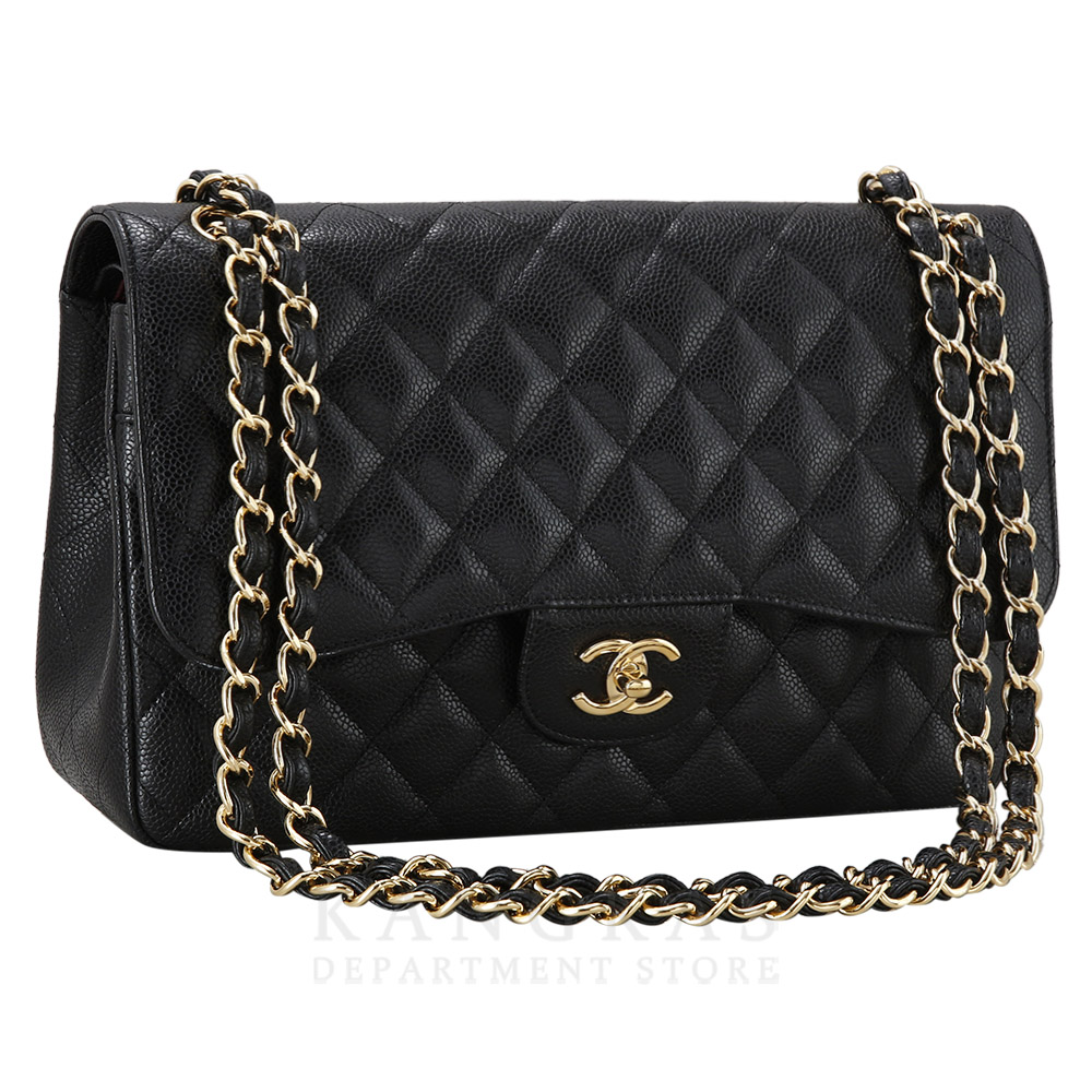 CHANEL(USED)샤넬 클래식 캐비어 점보 블랙 금장