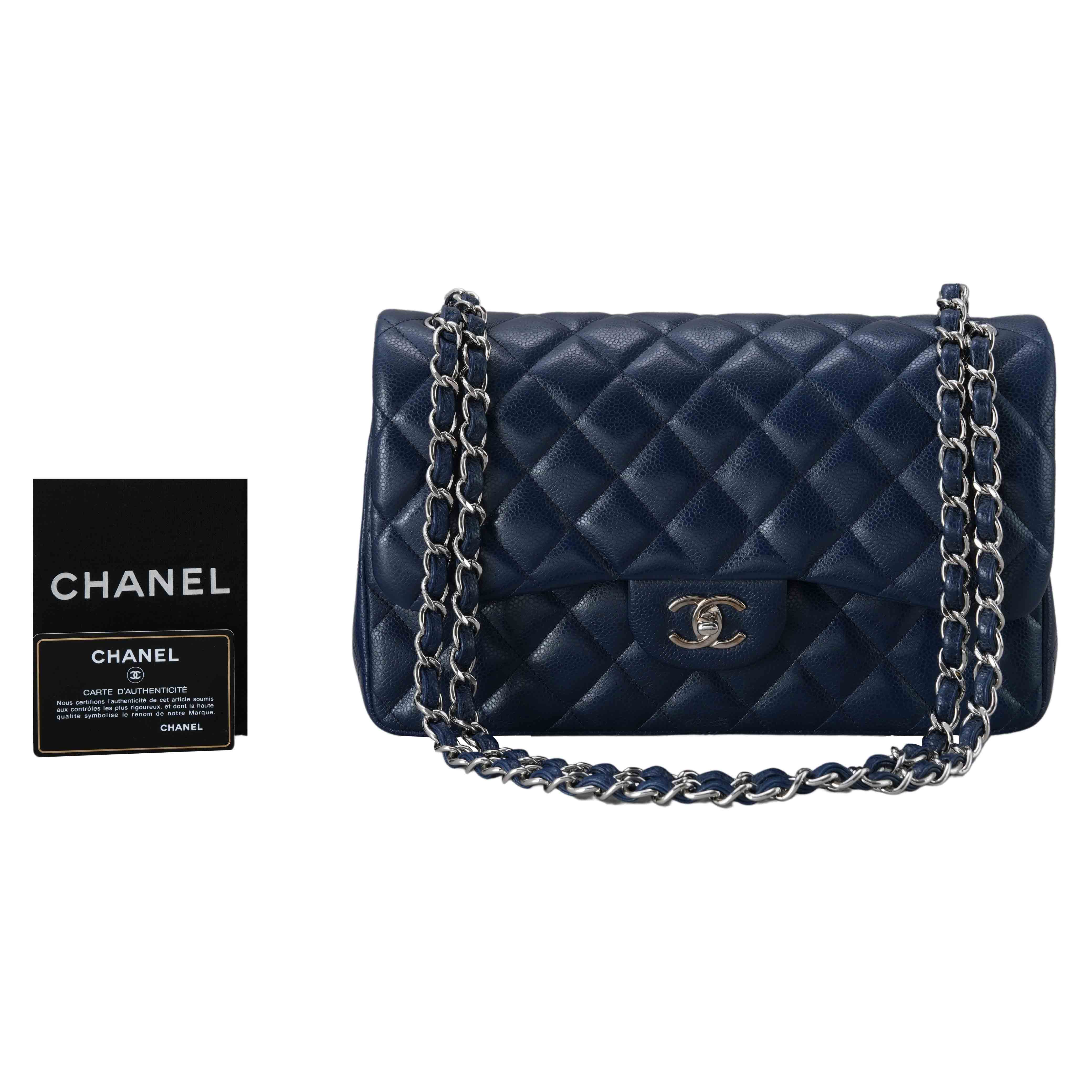 CHANEL(USED)샤넬 캐비어 클래식 라지 플랩백 네이비