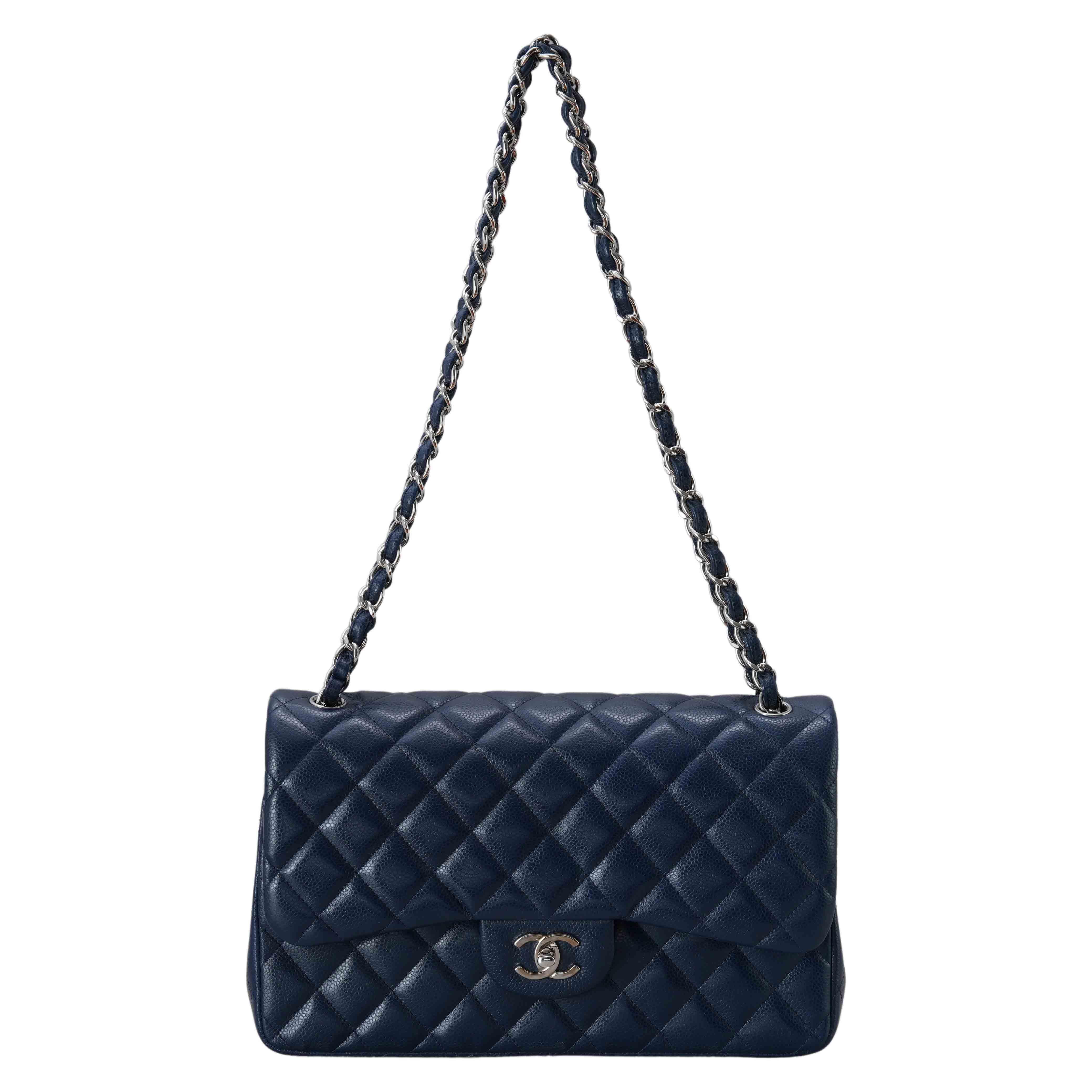CHANEL(USED)샤넬 캐비어 클래식 라지 플랩백 네이비