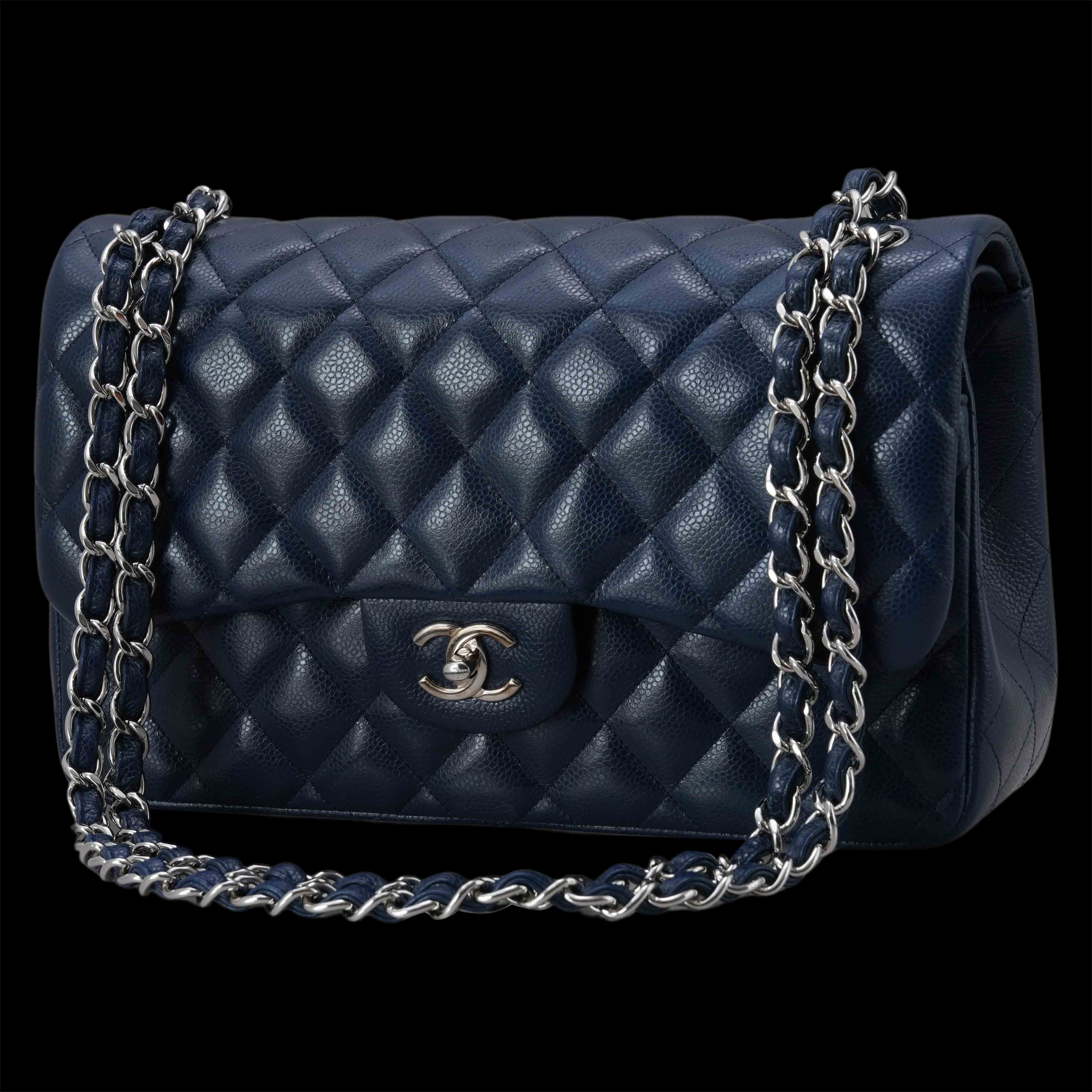 CHANEL(USED)샤넬 캐비어 클래식 라지 플랩백 네이비