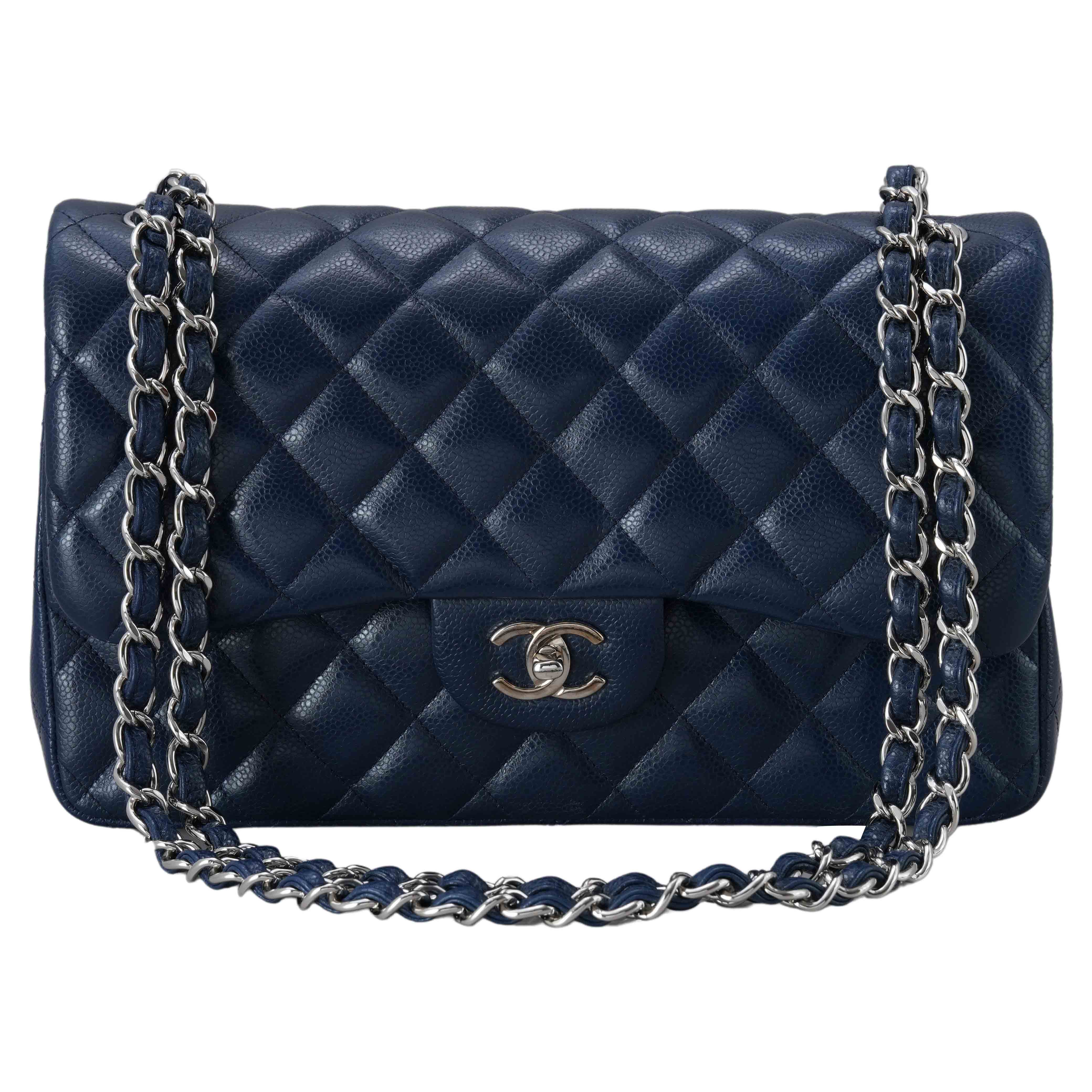 CHANEL(USED)샤넬 캐비어 클래식 라지 플랩백 네이비
