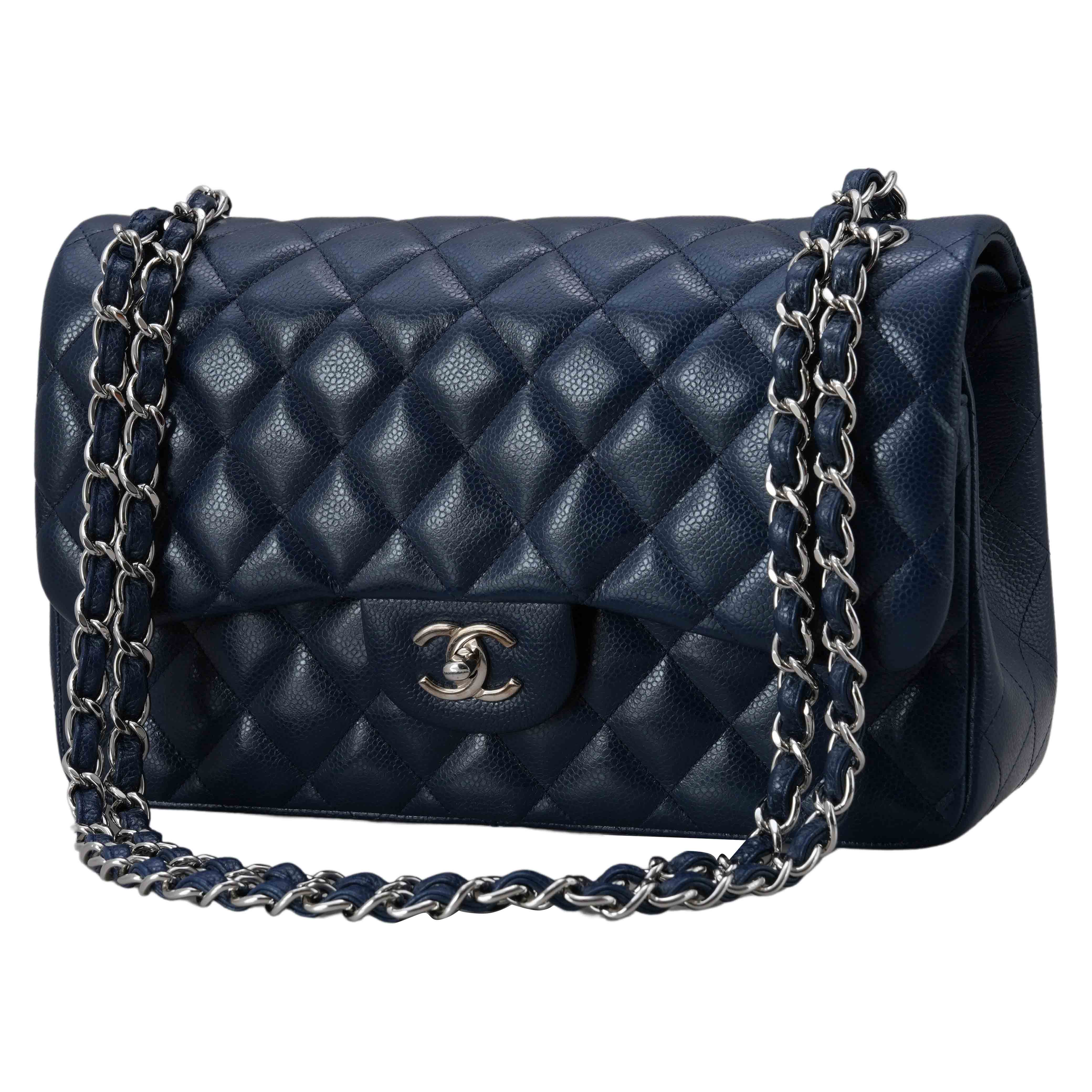 CHANEL(USED)샤넬 캐비어 클래식 라지 플랩백 네이비