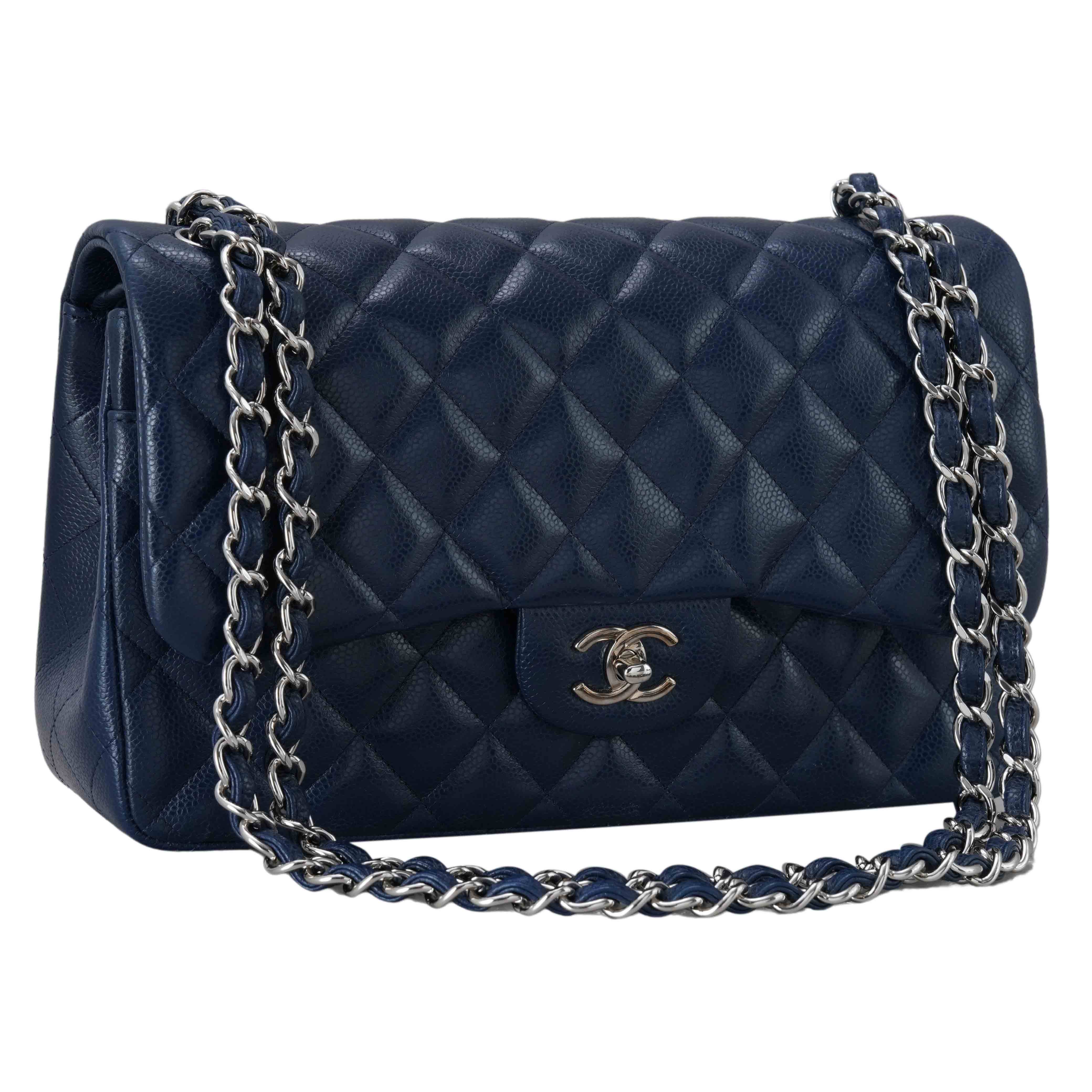 CHANEL(USED)샤넬 캐비어 클래식 라지 플랩백 네이비