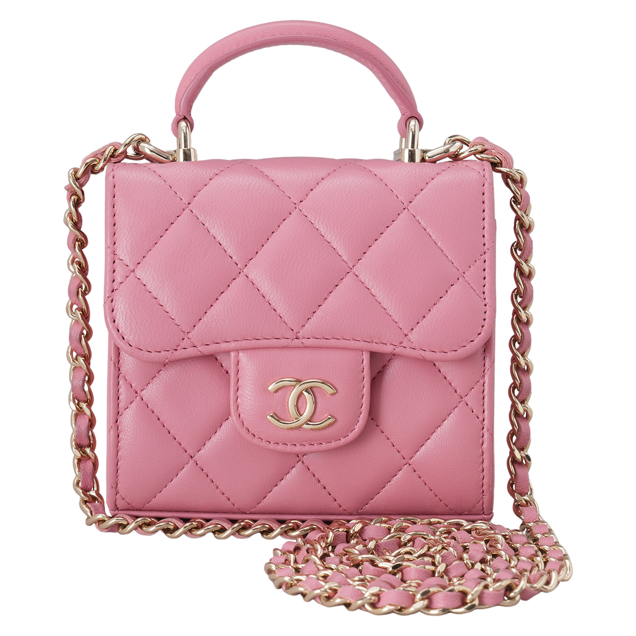 CHANEL(USED)샤넬 램스킨 탑핸들 미니 체인 크로스백