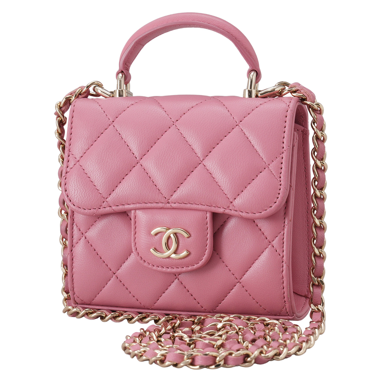 CHANEL(USED)샤넬 램스킨 탑핸들 미니 체인 크로스백
