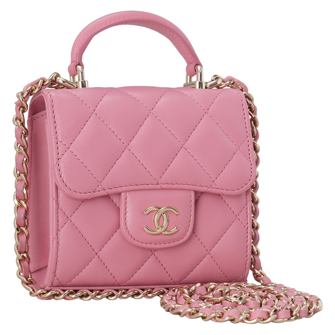 CHANEL(USED)샤넬 램스킨 탑핸들 미니 체인 크로스백