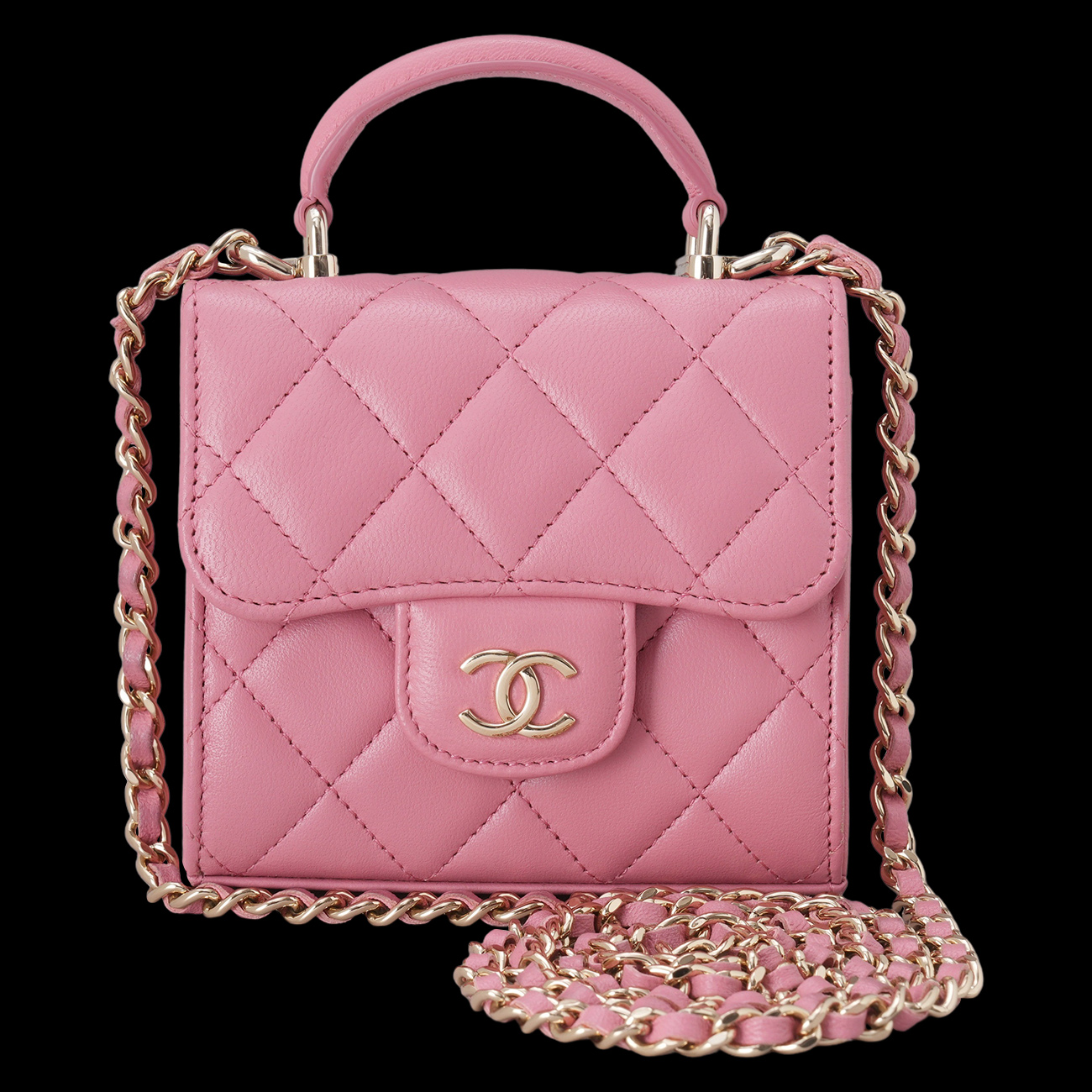 CHANEL(USED)샤넬 램스킨 탑핸들 미니 체인 크로스백