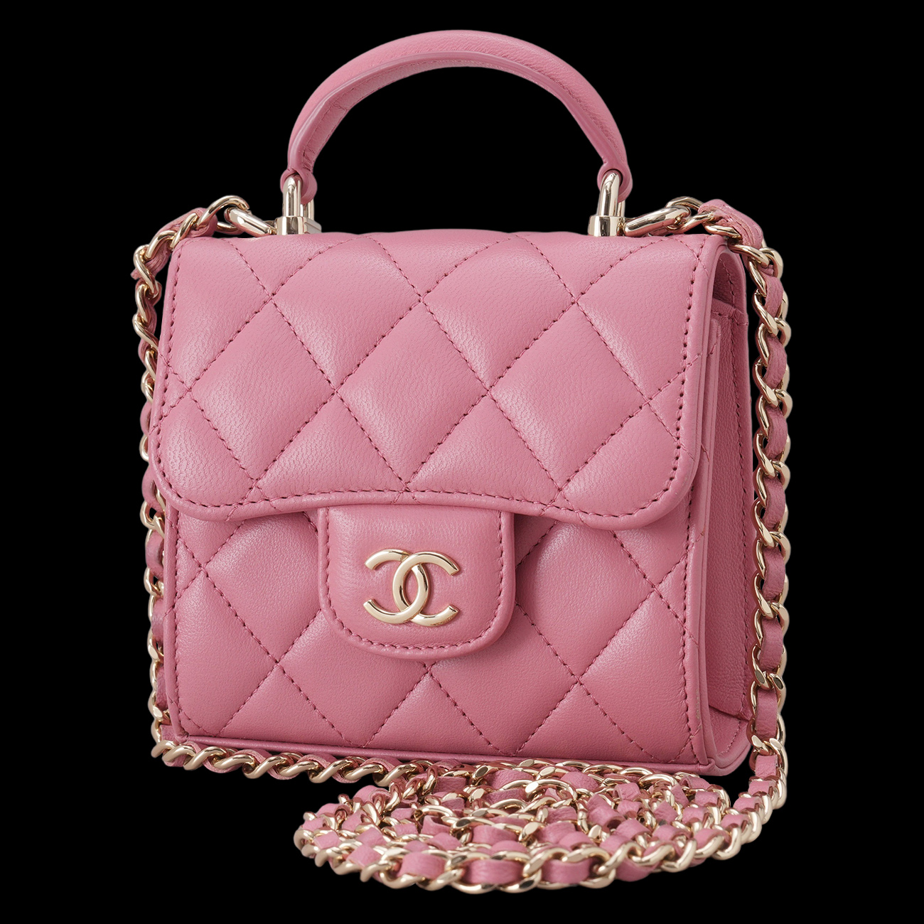CHANEL(USED)샤넬 램스킨 탑핸들 미니 체인 크로스백