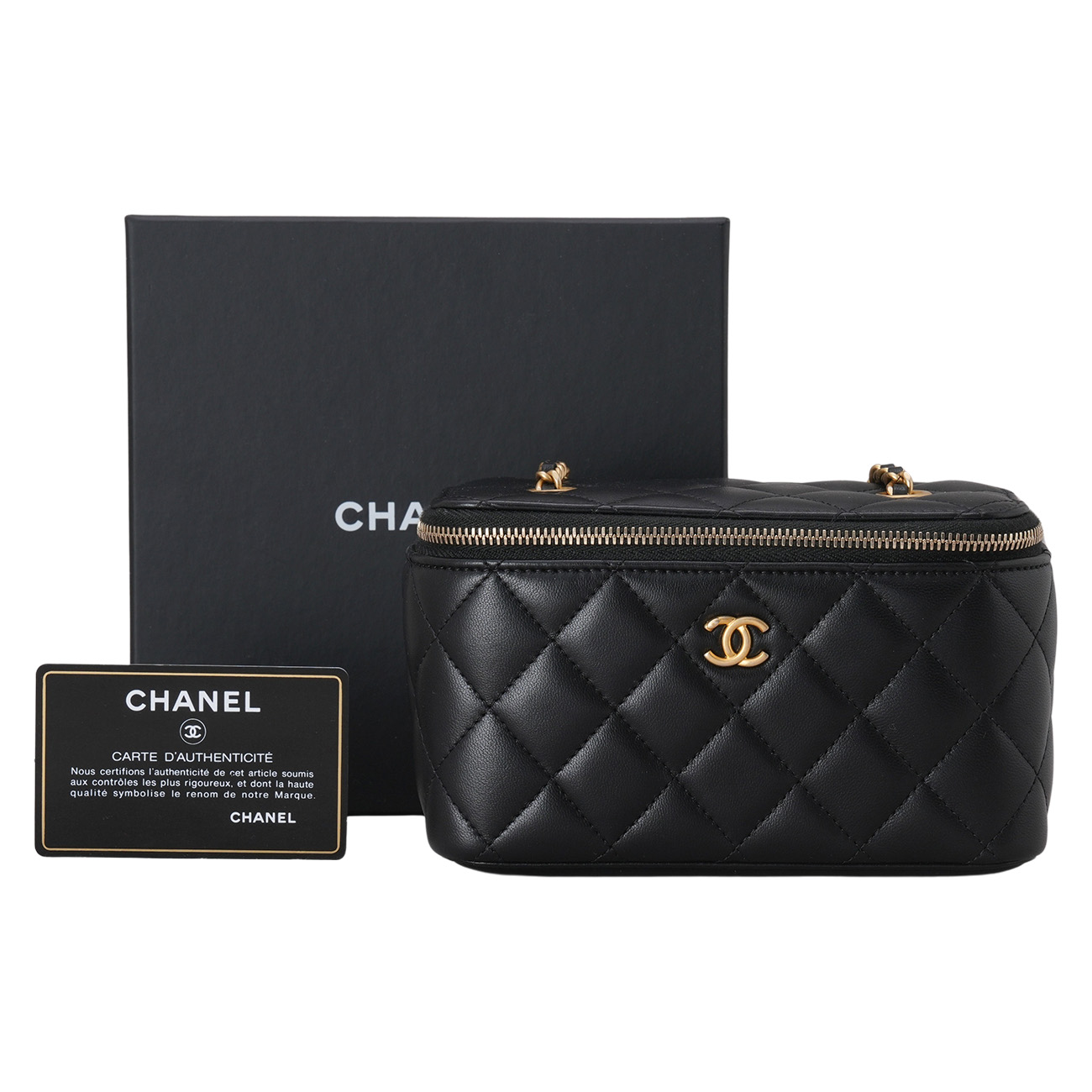 CHANEL(USED)샤넬 램스킨 직사각 골든볼 베니티
