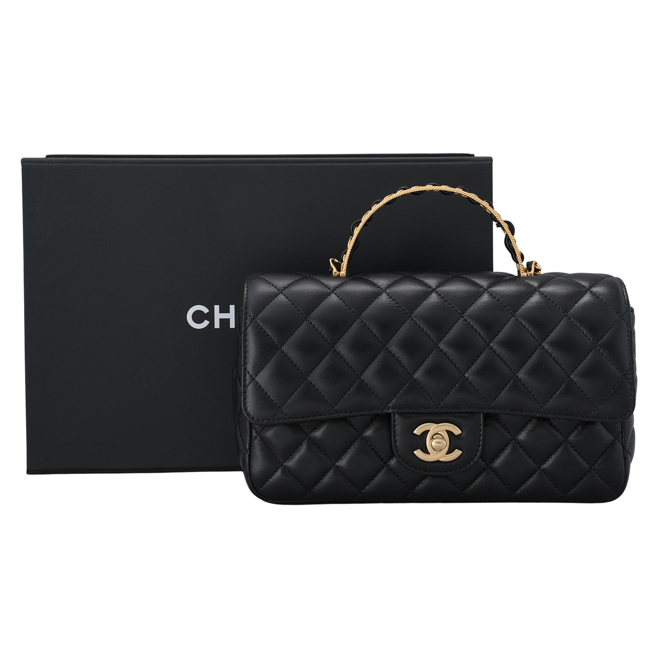 CHANEL(USED)샤넬 시즌 램스킨 탑핸들 체인 플랩백