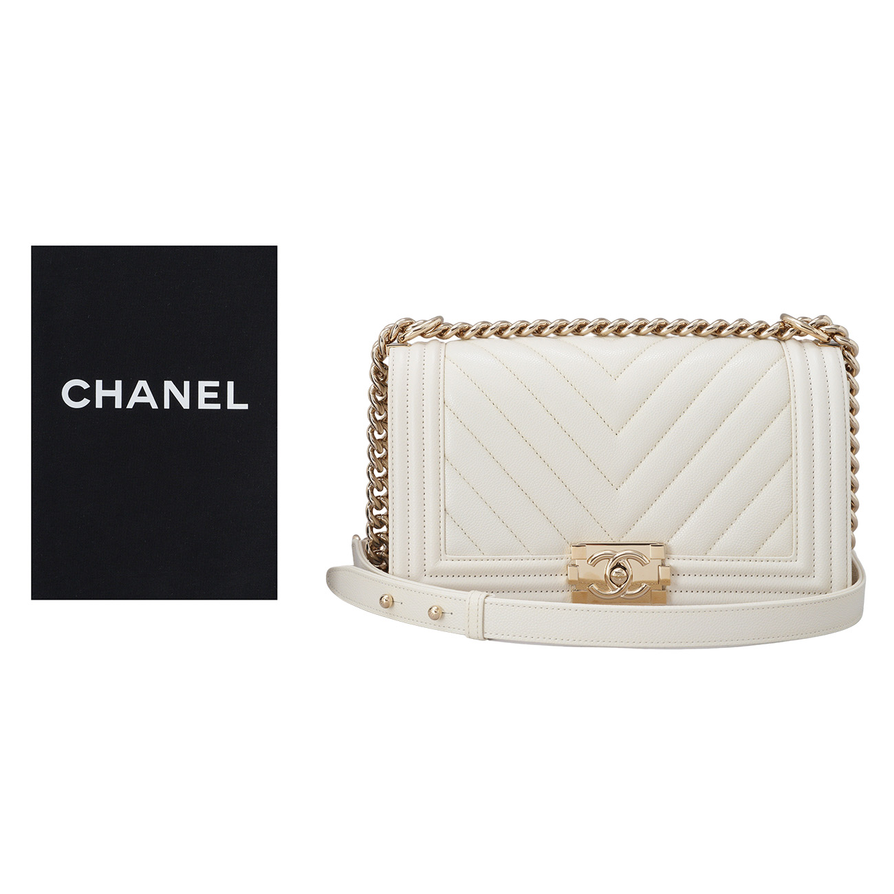 CHANEL(USED)샤넬 캐비어 쉐브론 보이샤넬 미듐 플랩백