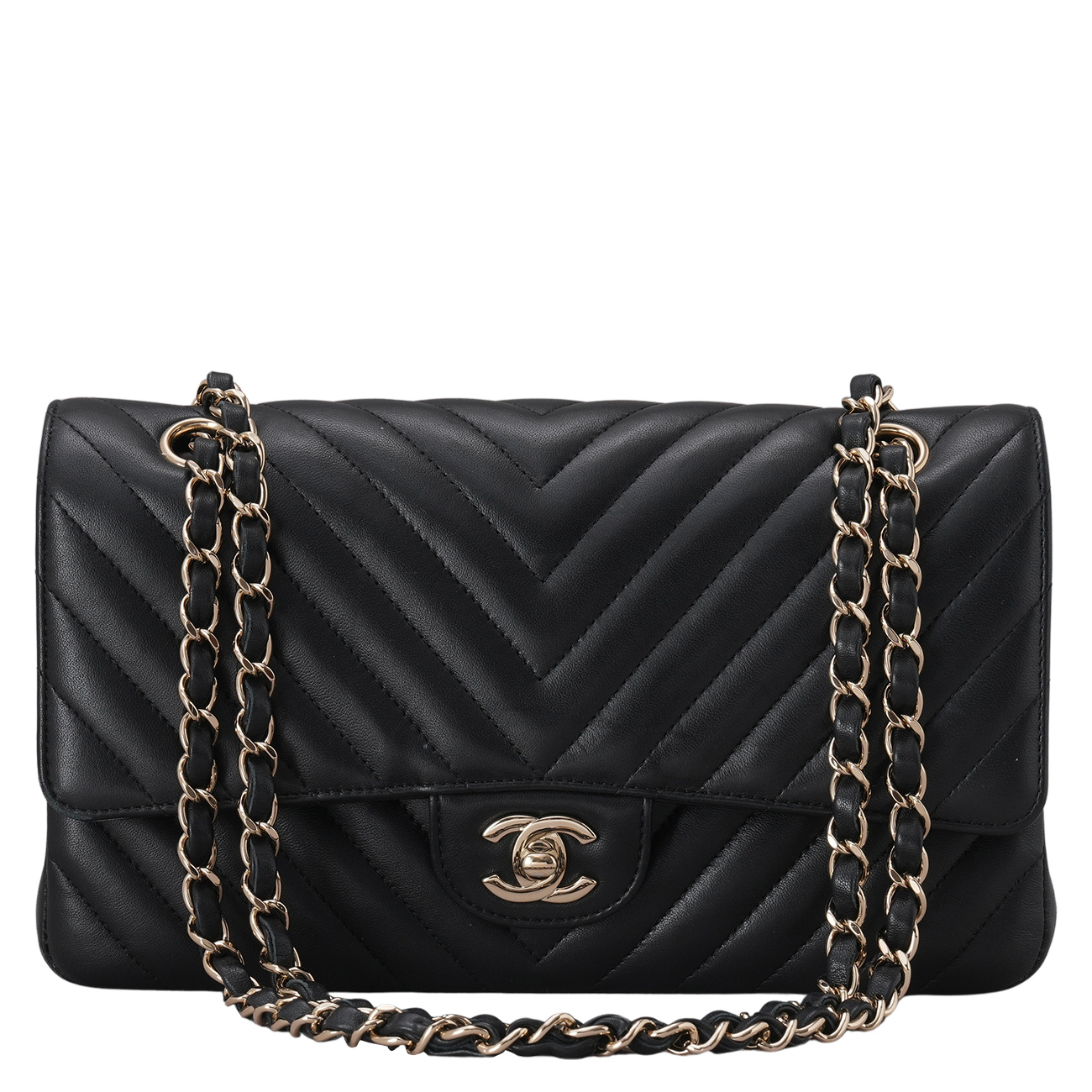 CHANEL(USED)샤넬 램스킨 클래식 쉐브론 미듐