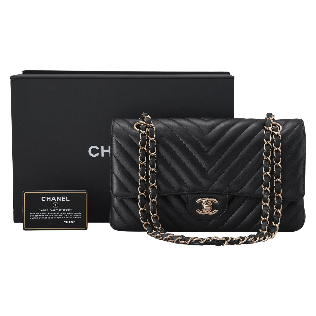 CHANEL(USED)샤넬 램스킨 클래식 쉐브론 미듐