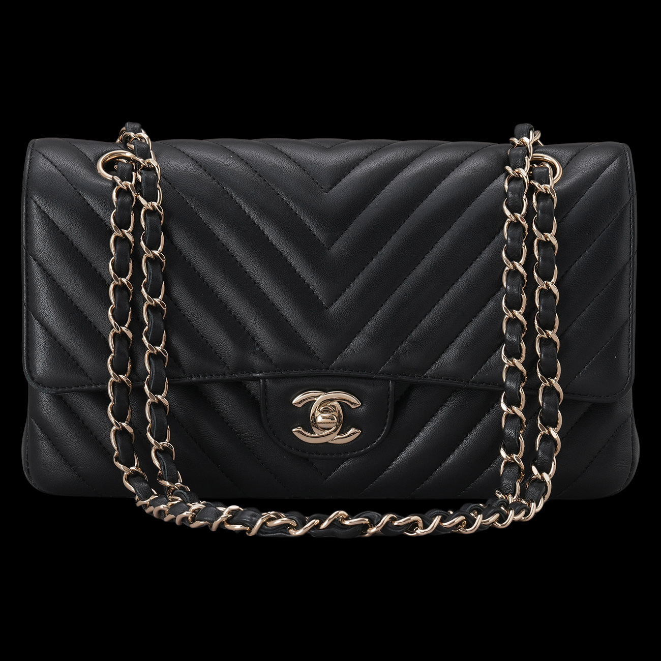 CHANEL(USED)샤넬 램스킨 클래식 쉐브론 미듐