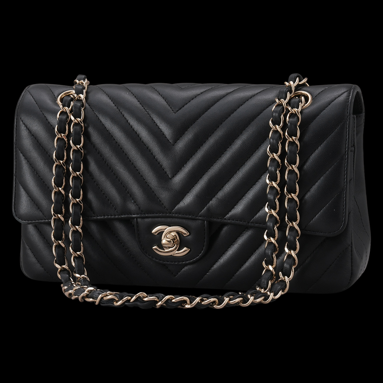 CHANEL(USED)샤넬 램스킨 클래식 쉐브론 미듐
