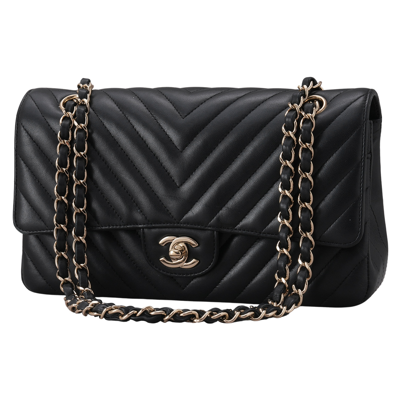 CHANEL(USED)샤넬 램스킨 클래식 쉐브론 미듐