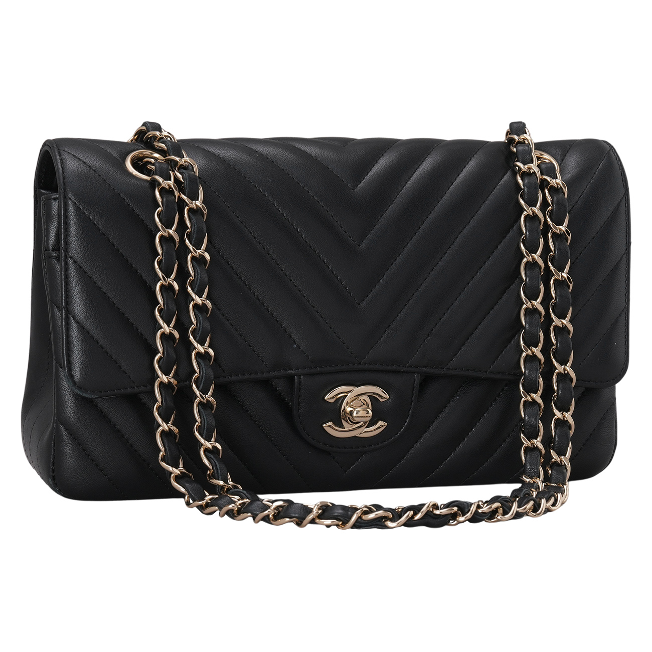 CHANEL(USED)샤넬 램스킨 클래식 쉐브론 미듐