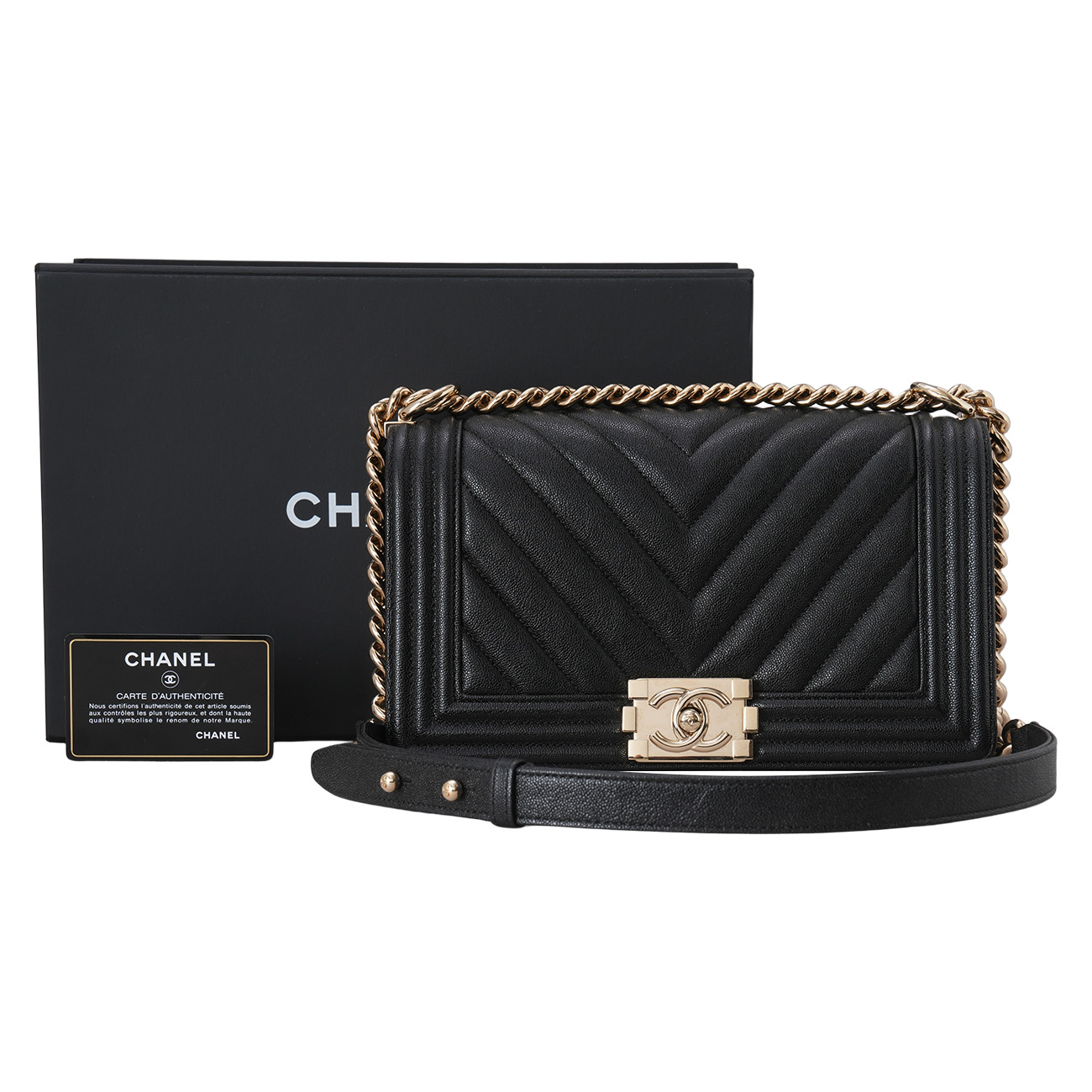 CHANEL(USED)샤넬 캐비어 보이샤넬 쉐브론 미듐