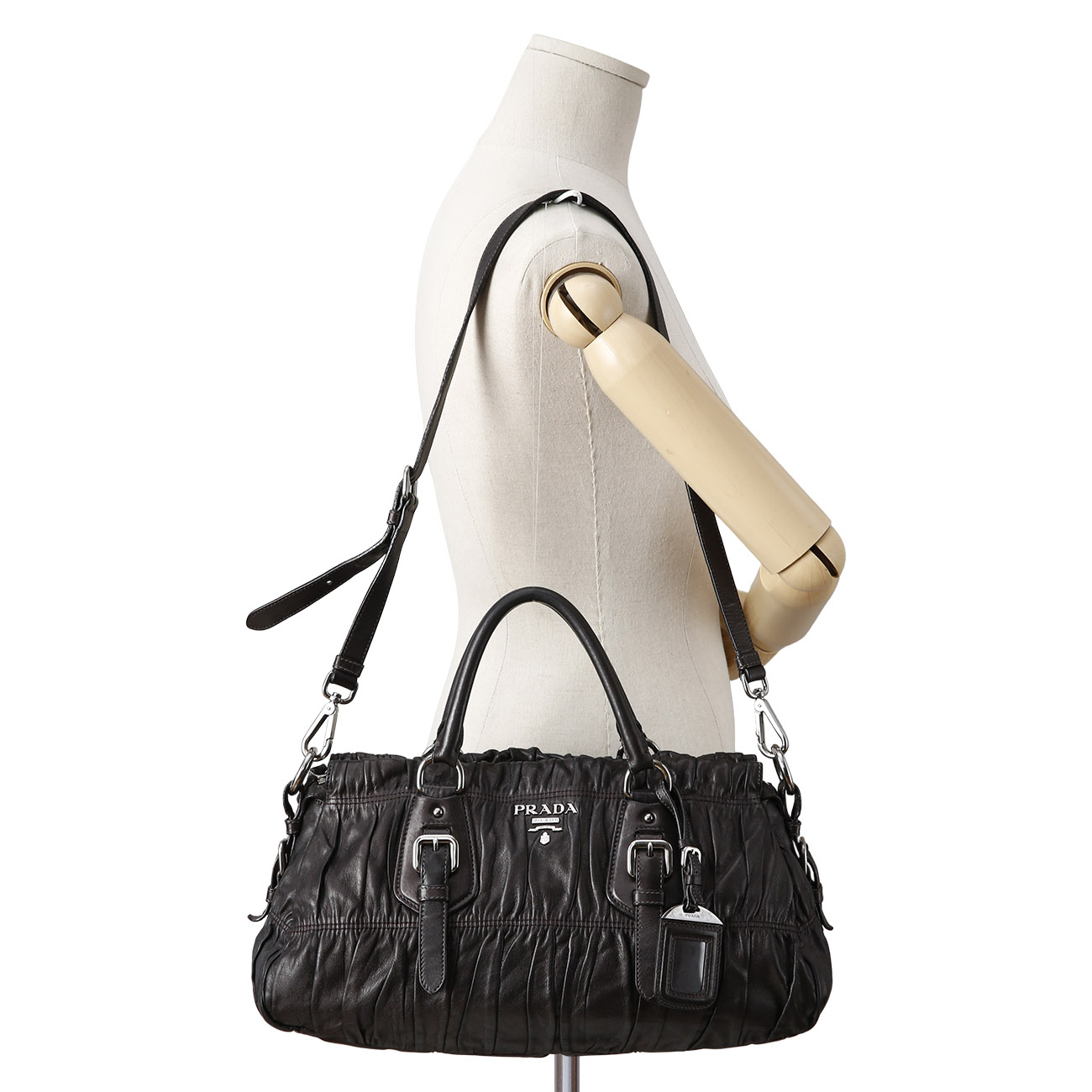 PRADA(USED)프라다 BN1407 레더 고프레 숄더백