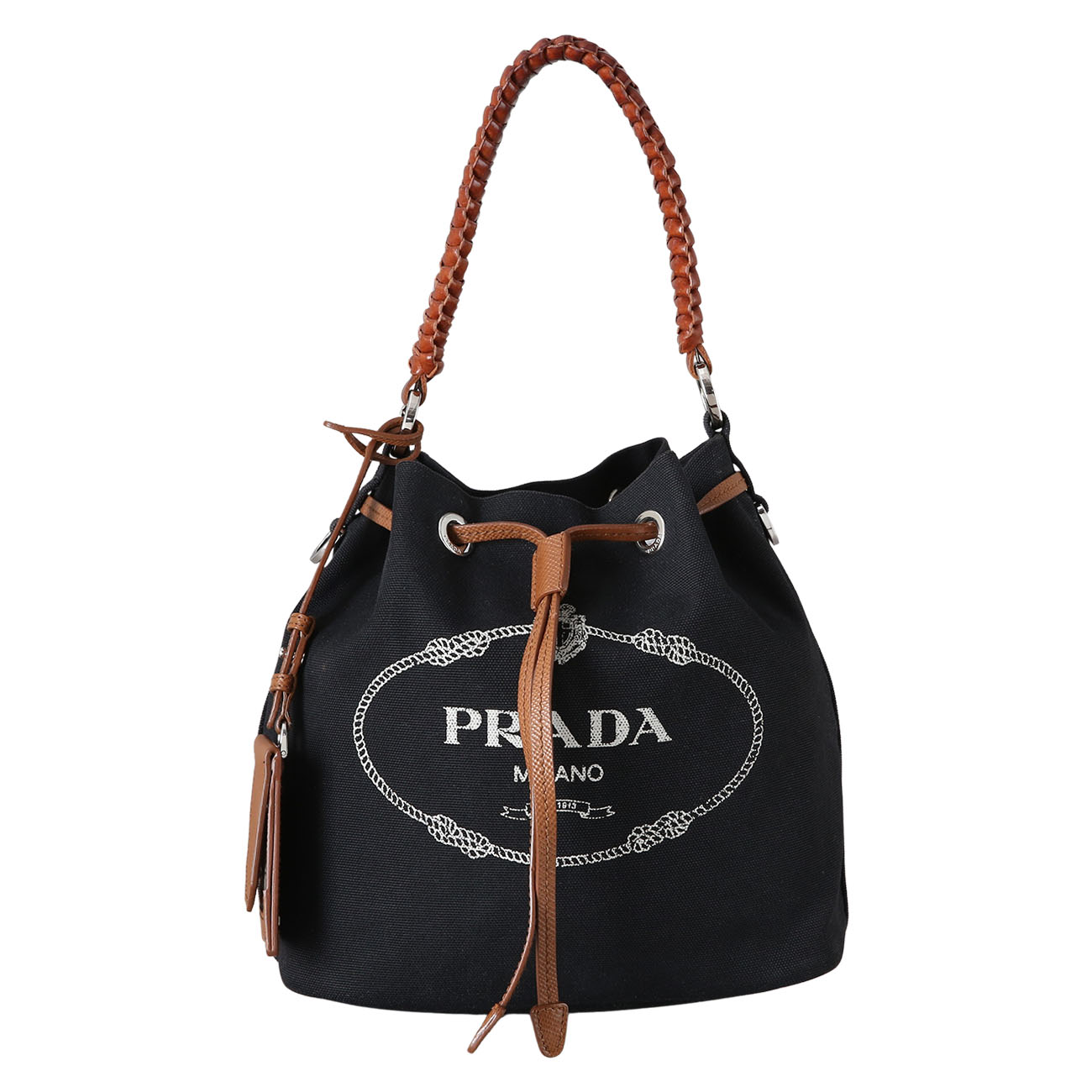PRADA(USED)프라다 1BE032 로고 패브릭 버킷백