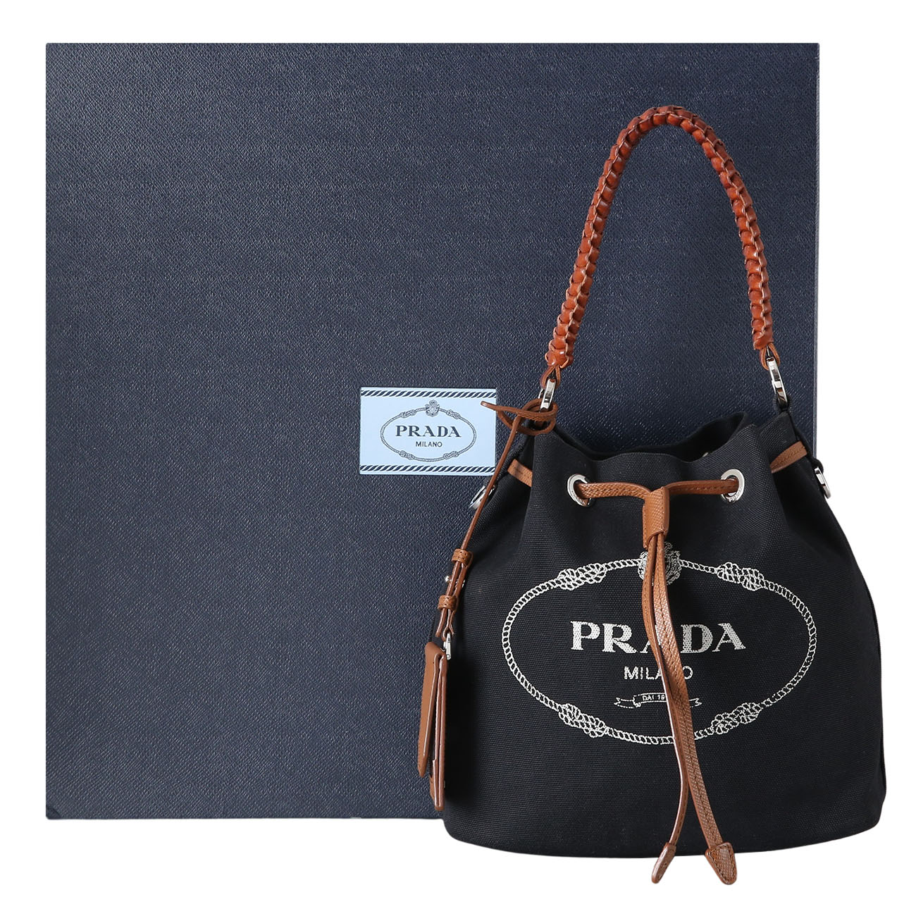 PRADA(USED)프라다 1BE032 로고 패브릭 버킷백