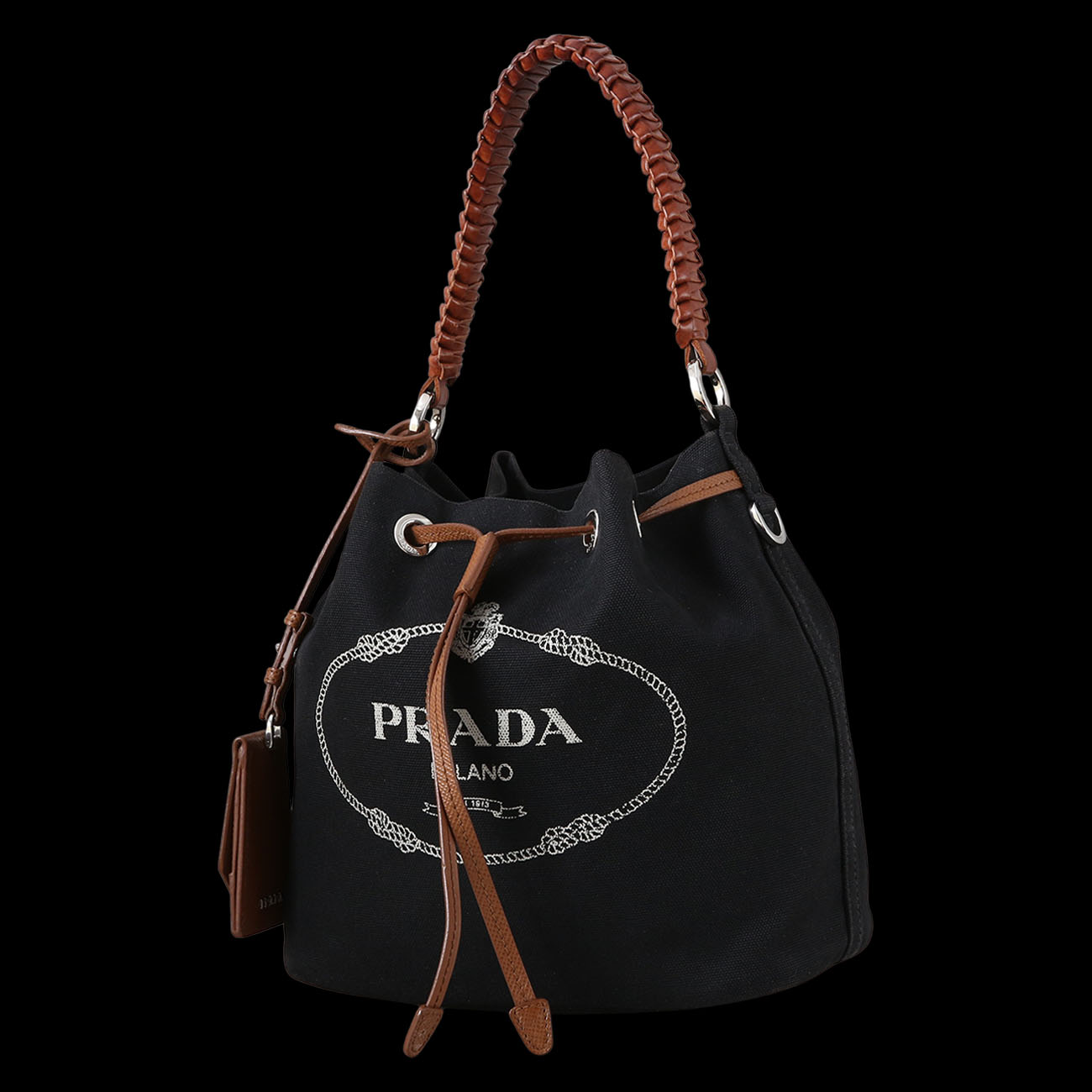 PRADA(USED)프라다 1BE032 로고 패브릭 버킷백