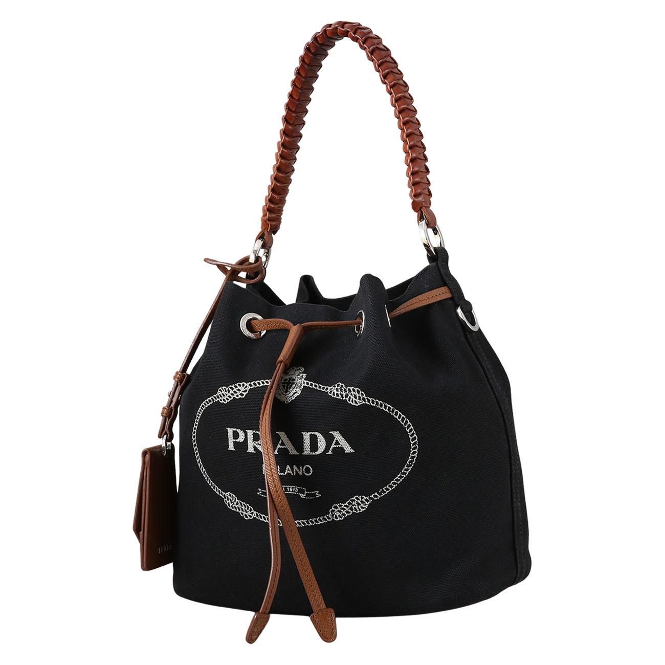 PRADA(USED)프라다 1BE032 로고 패브릭 버킷백