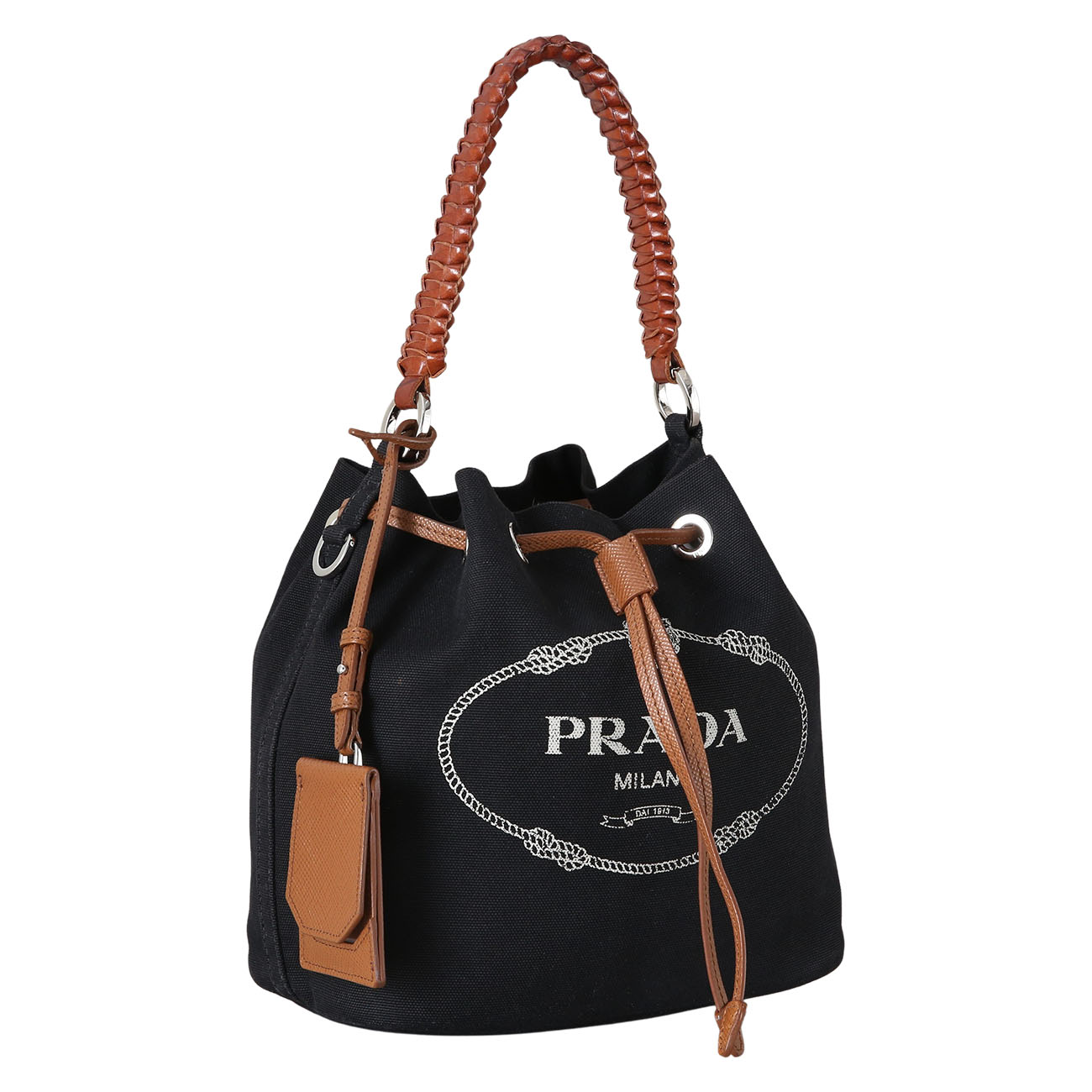 PRADA(USED)프라다 1BE032 로고 패브릭 버킷백
