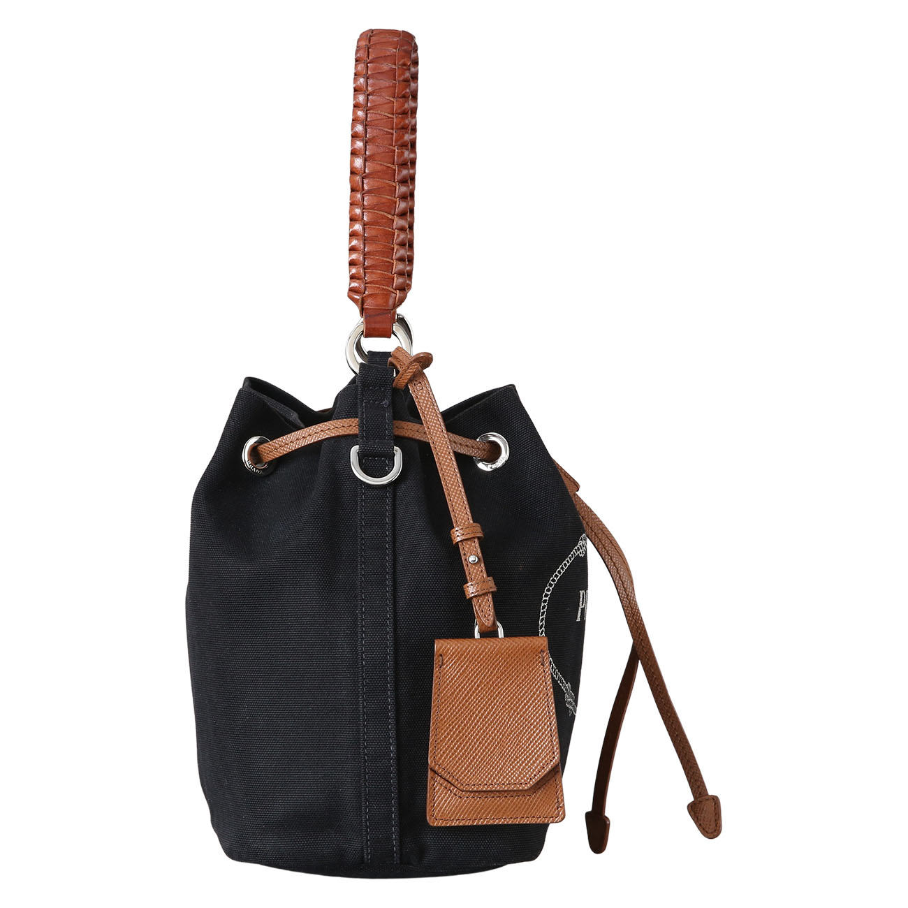 PRADA(USED)프라다 1BE032 로고 패브릭 버킷백
