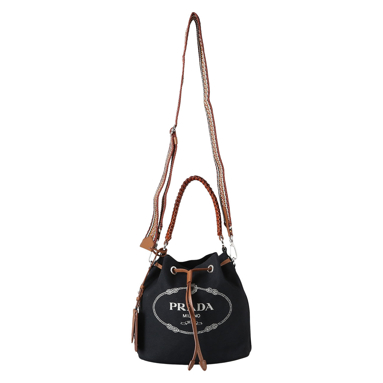 PRADA(USED)프라다 1BE032 로고 패브릭 버킷백