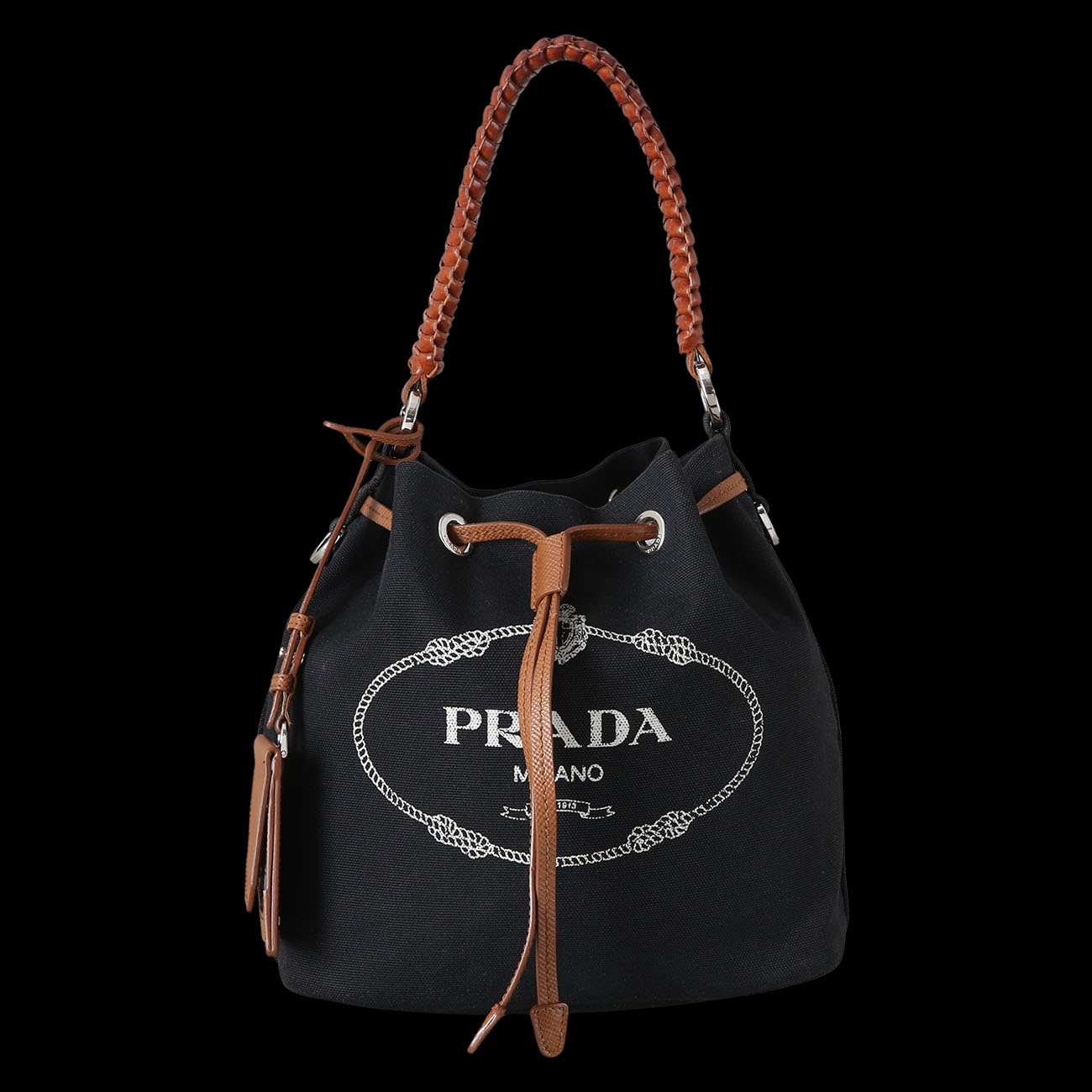 PRADA(USED)프라다 1BE032 로고 패브릭 버킷백