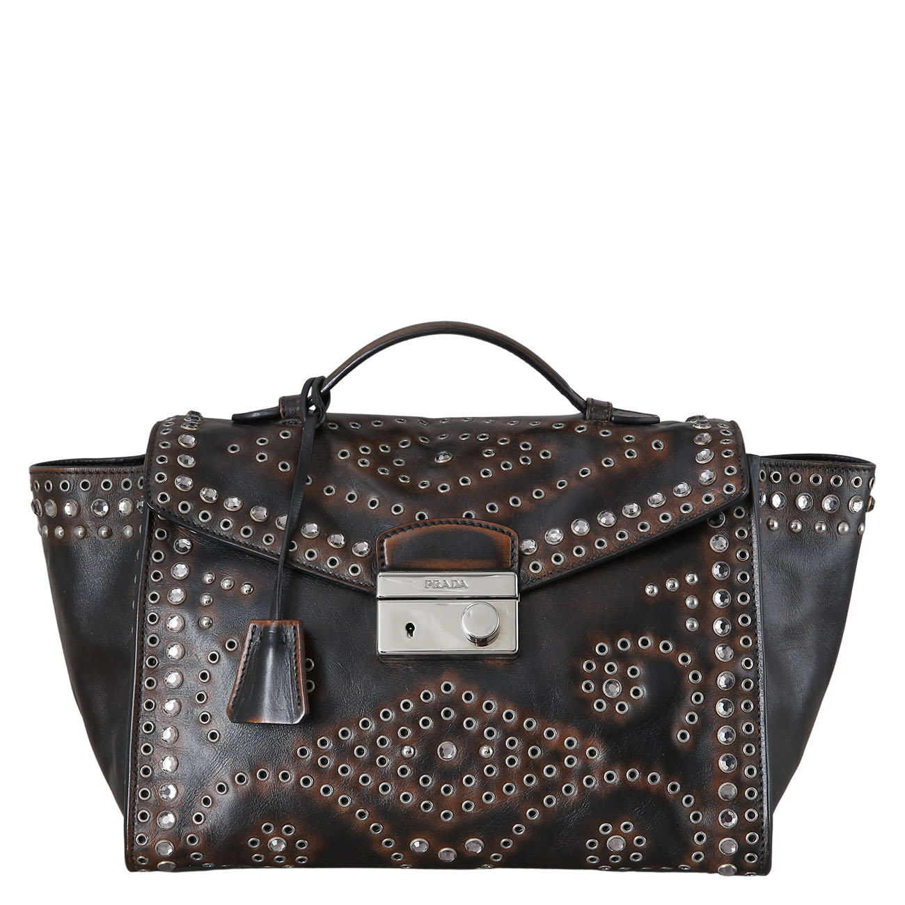 PRADA(USED)프라다 크리스탈 레더 탑 핸들백