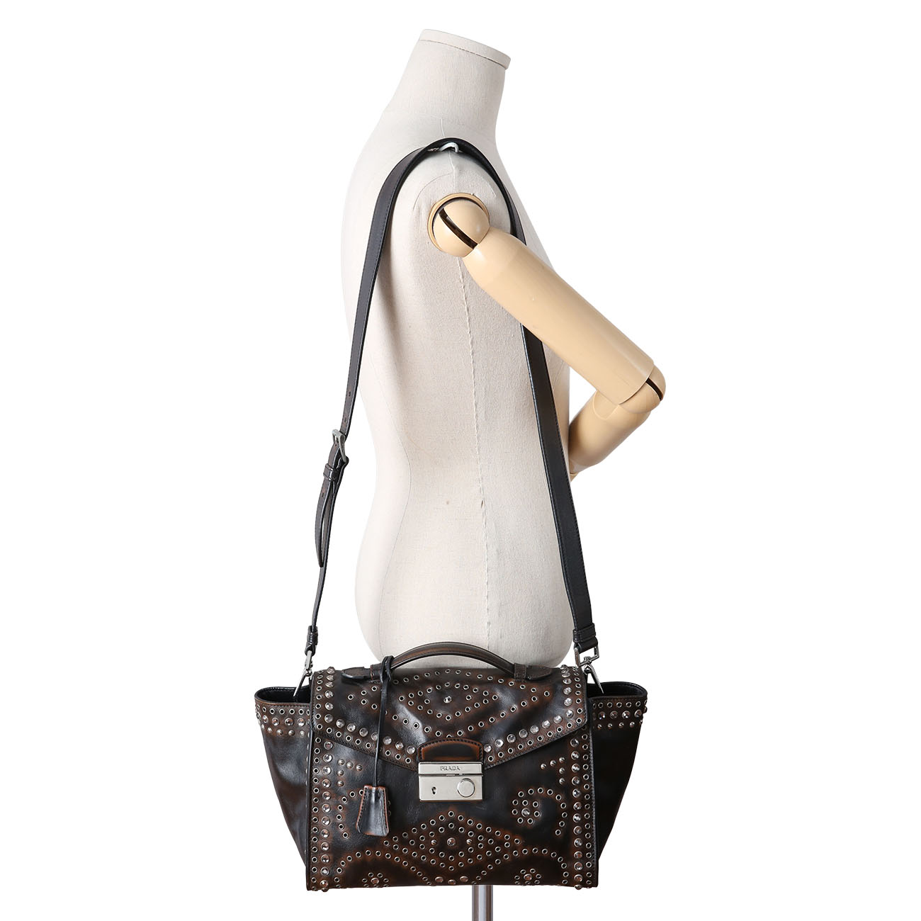 PRADA(USED)프라다 크리스탈 레더 탑 핸들백