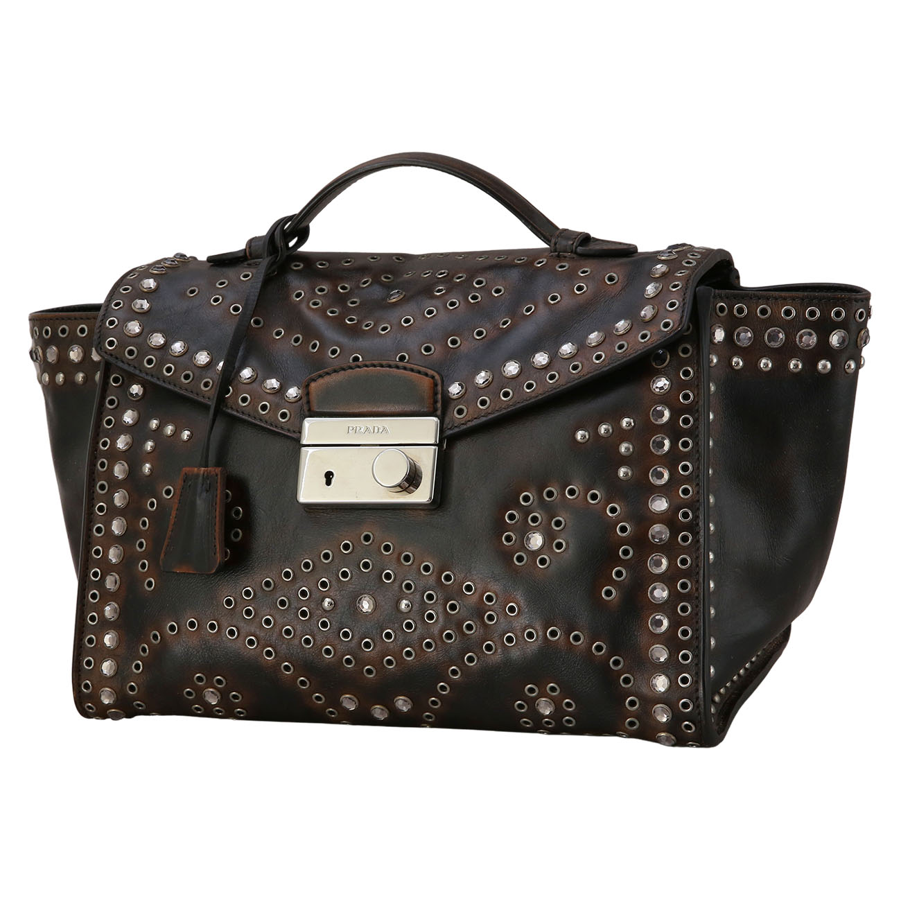PRADA(USED)프라다 크리스탈 레더 탑 핸들백