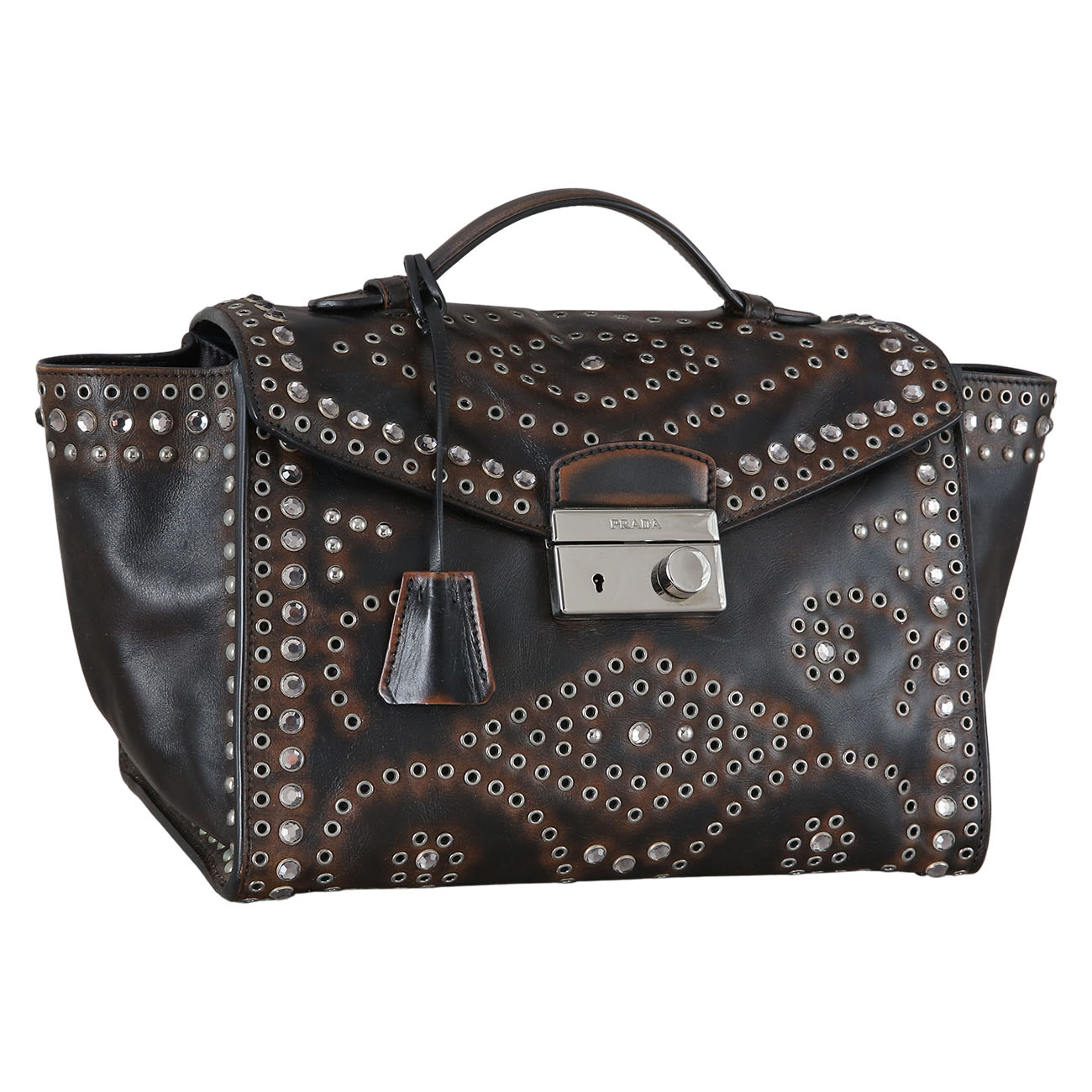 PRADA(USED)프라다 크리스탈 레더 탑 핸들백
