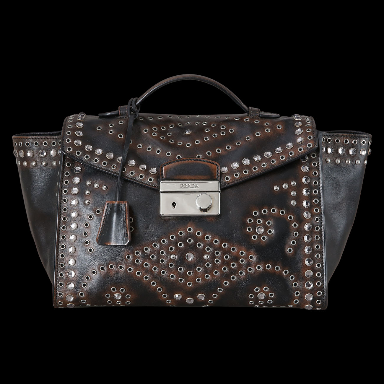 PRADA(USED)프라다 크리스탈 레더 탑 핸들백