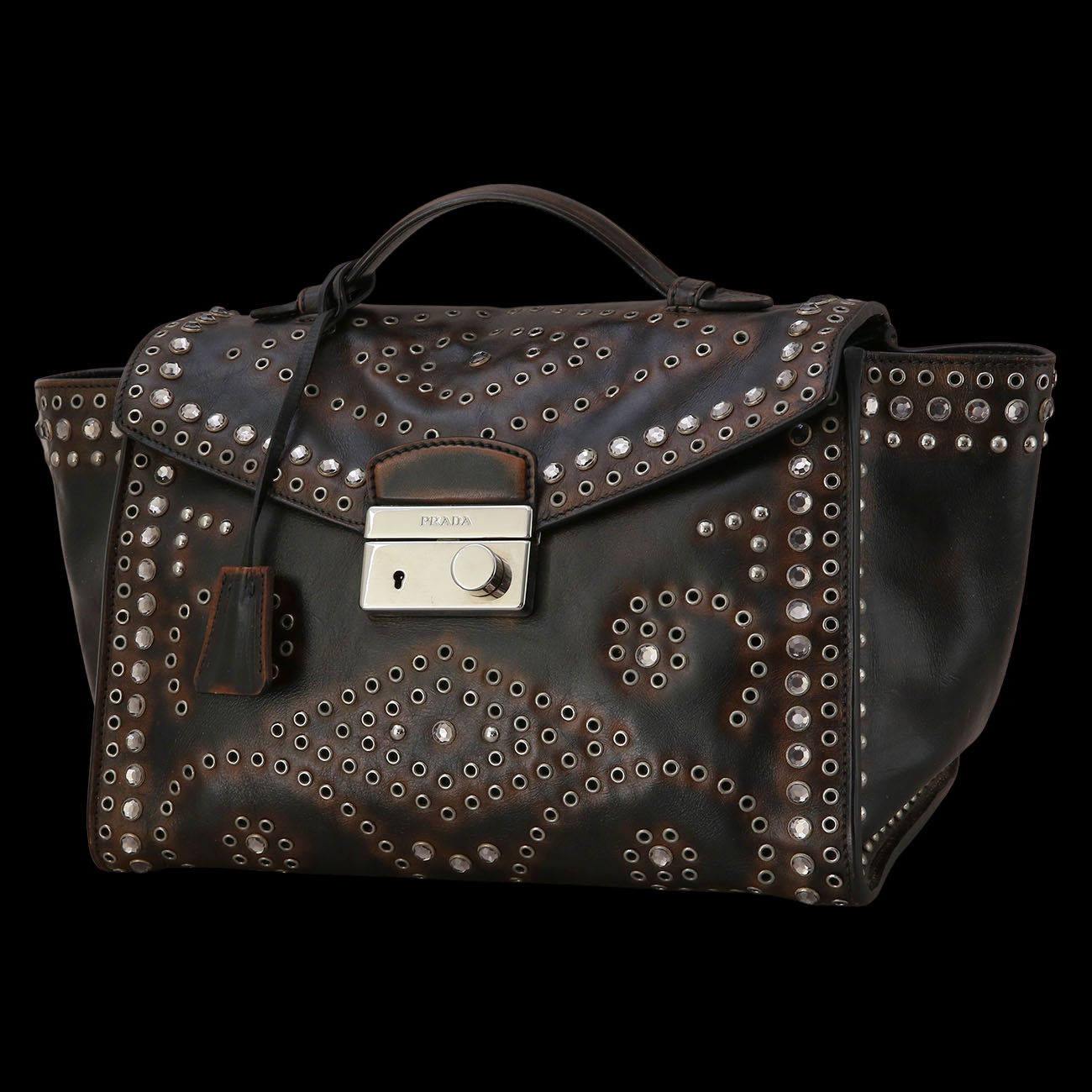 PRADA(USED)프라다 크리스탈 레더 탑 핸들백