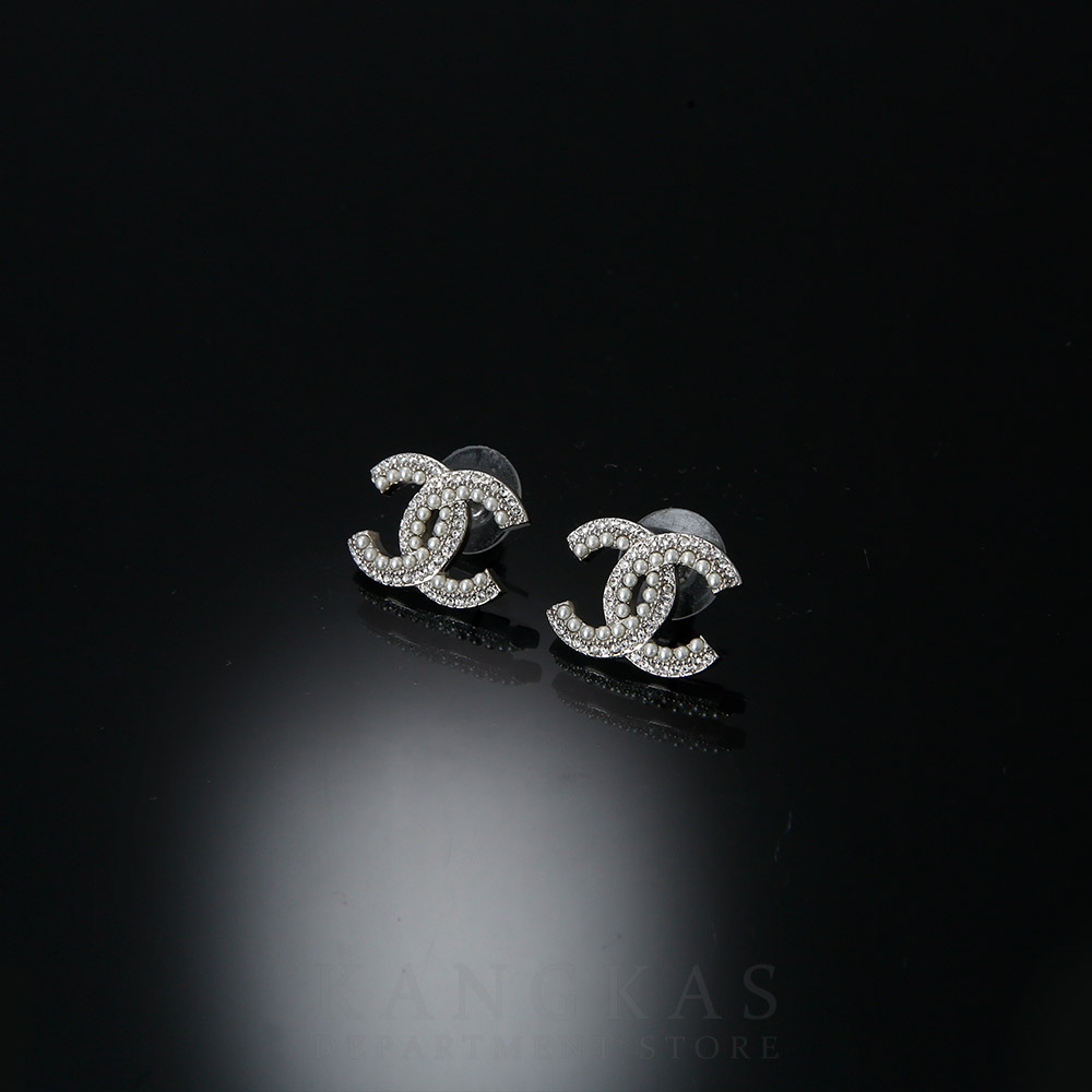 CHANEL(USED)샤넬 진주 크리스탈 CC로고 이어링