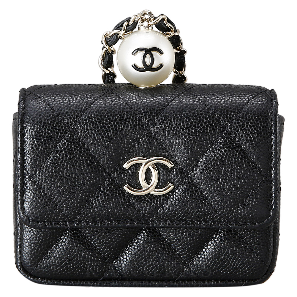 CHANEL(USED)샤넬 진주장식 체인 카드지갑 블랙