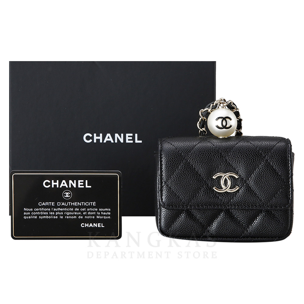 CHANEL(USED)샤넬 진주장식 체인 카드지갑 블랙