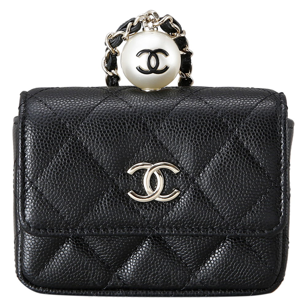 CHANEL(USED)샤넬 진주장식 체인 카드지갑 블랙