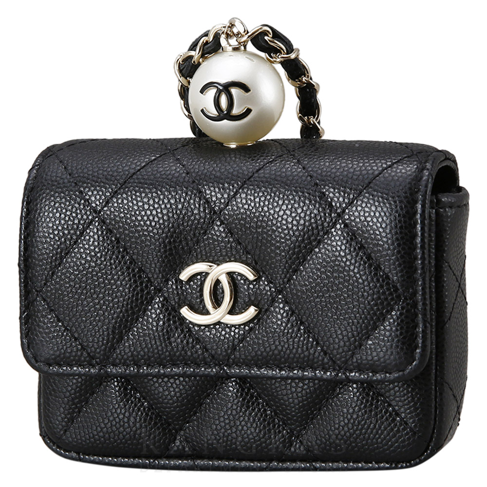 CHANEL(USED)샤넬 진주장식 체인 카드지갑 블랙