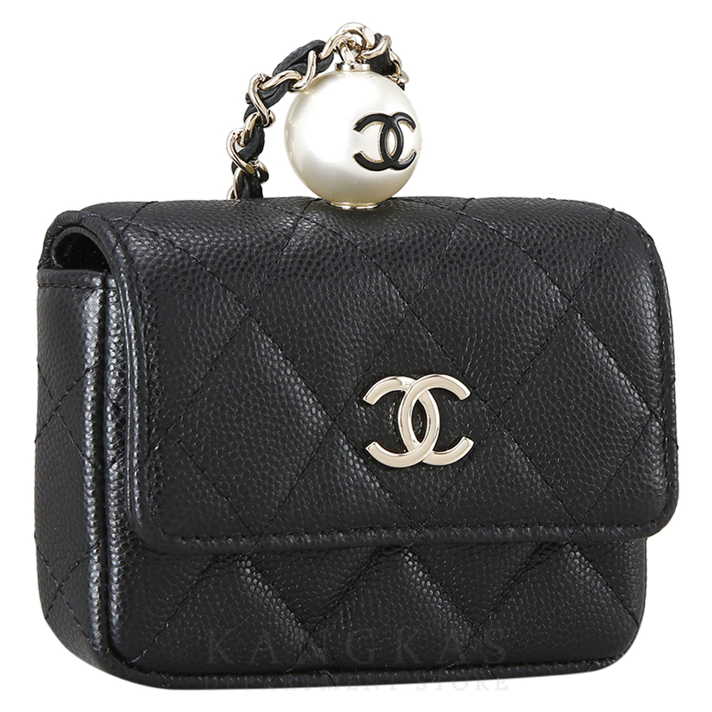 CHANEL(USED)샤넬 진주장식 체인 카드지갑 블랙