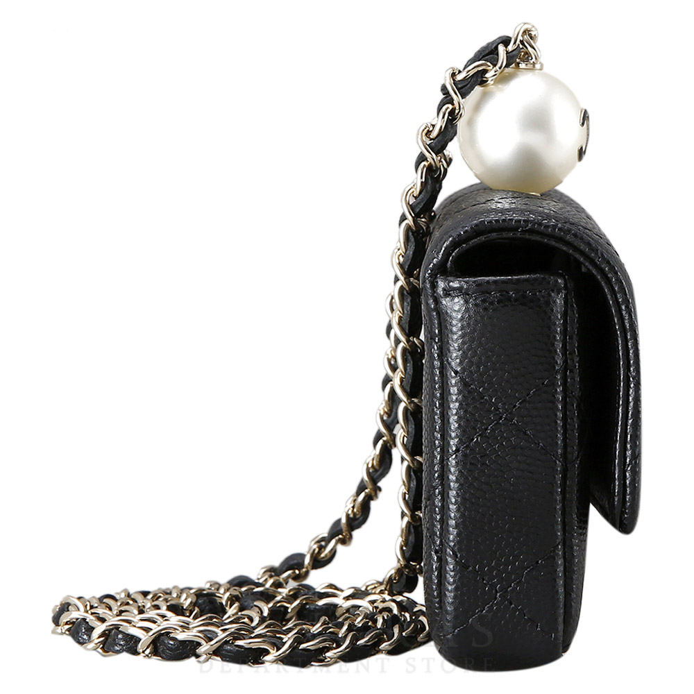 CHANEL(USED)샤넬 진주장식 체인 카드지갑 블랙
