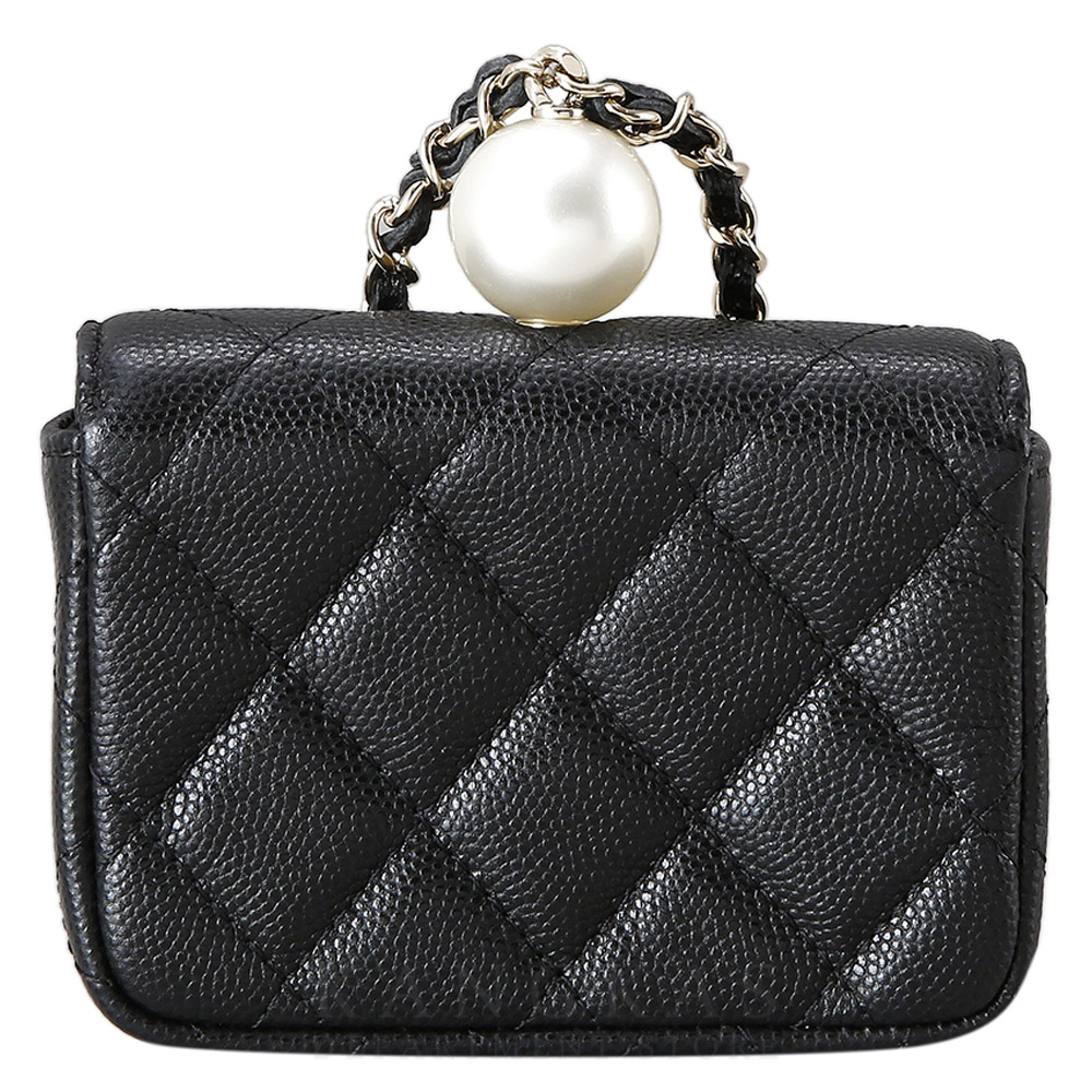 CHANEL(USED)샤넬 진주장식 체인 카드지갑 블랙