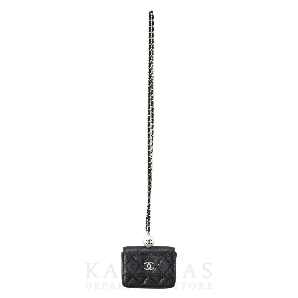 CHANEL(USED)샤넬 진주장식 체인 카드지갑 블랙